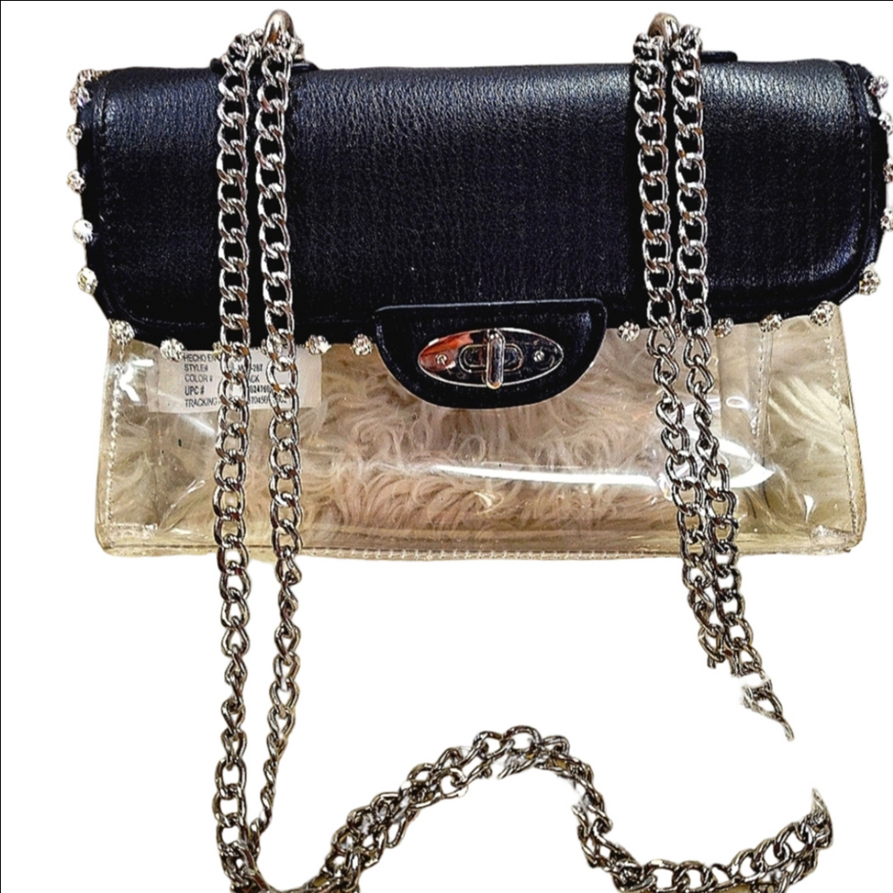 Jikoulivo Black Rhinestone Faux Leather Shoulder Bag